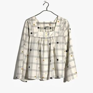 💥Madewell Embroidered Windowpane Square-Neck Button-Down Top💥